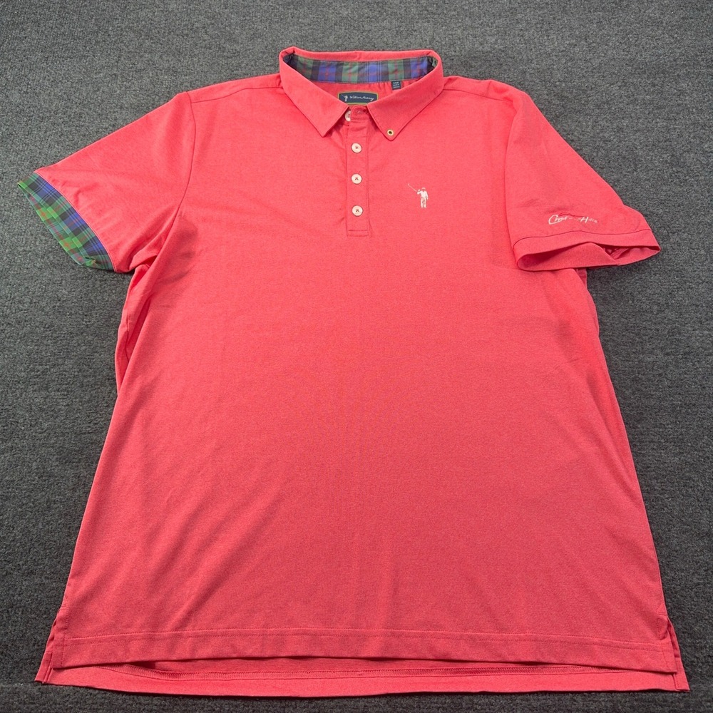 William Murray Golf Polo Shirt Mens Large Pink Chief of the Hills Plaid Trim